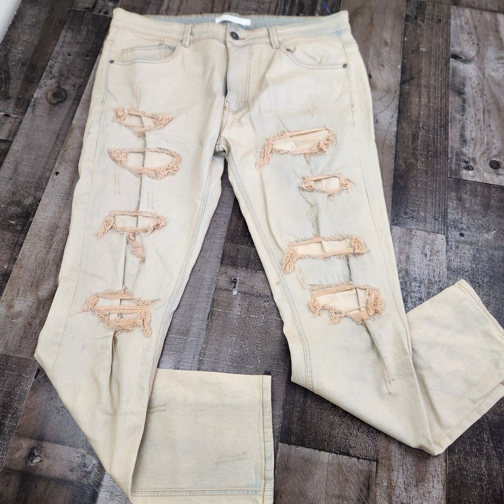 Mens KDNK size 38x31 Stretch‎ Denim Distressed Mid Rise Jeans